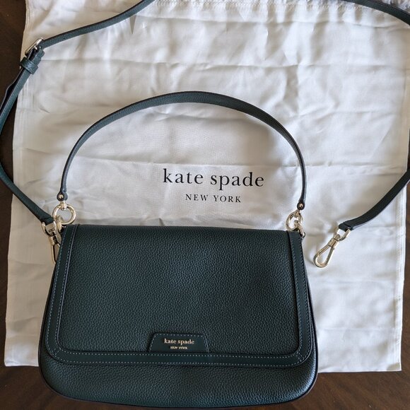 KATE SPADE Hudson Pebbled Leather Flap Convertible Shoulder Bag Northern Pine - Picture 1 of 16